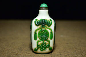 ▽鴻▽ 琉璃製 細密彫 福在眼前紋 鼻煙壺 置物 古賞物 中国古玩 中国古美術