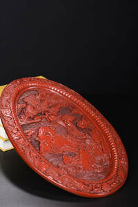▽鴻▽ 漆器漆彫 剔紅 二龍戲珠紋 茶盤 置物 古賞物 中国古玩 中国古美術