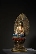 ▽鴻▽ 銅製 彩繪 金鍍 釋迦牟尼像 置物 古賞物 中国古玩 中国古美術_画像8