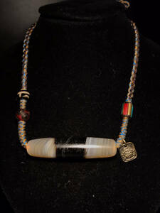 ▽鴻▽ 瑪瑙製 細密彫 天然纏絲天珠鎖骨ネックレス 置物 古賞物 中国古玩 中国古美術