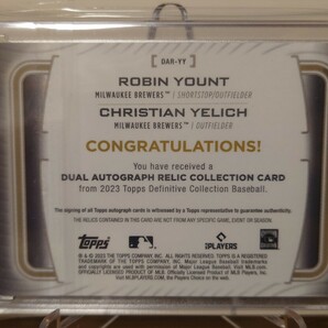 2023 topps definitive collection dual autograph relic milwaukee brewers robin yount christian yelich /35 ヨーント イエリッチの画像2