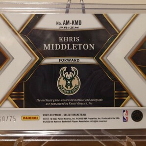 22-23 panini select basketball milwaukee bucks khris middleton jersey autograph purple /75 バックス クリス・ミドルトン サインの画像2