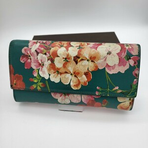 箱付き GUCCI グッチ ブルームス 長財布 財布 花柄 グリーン 緑 レザー