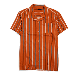 【新品】 オープンカラーシャツ ストライプ ■ XL（LL）サイズ / オーカー④ ■アロハシャツ 開襟シャツ 半袖シャツ oc i06-6204