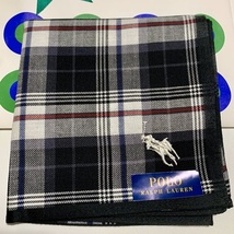 【新品・未使用】★POLO RALPH LAUREN★ポロ ラルフローレン★　ハンカチ　白・ネイビー/チェック柄　日本製　綿100％　100131_画像1