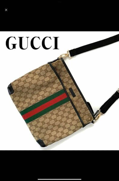 GUCCI ショルダーバッグ シェリーラインGG柄キャンバス 斜め掛け 鞄 赤緑 レザー ベージュ値下げ♪