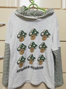 スパナー　SPANNER　ボーダー重ね着風　キノコ　フード付き　長袖Tシャツ　ロンT　パーカー　120　ユニーク　レアデザイン