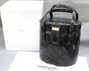  unused * Mikimoto Inter National vanity bag make-up box enamel total pattern handbag brand bag Brown MIKIMOTO