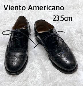 Viento Americano革靴　37/23.5cm 黒　ウイングチップ