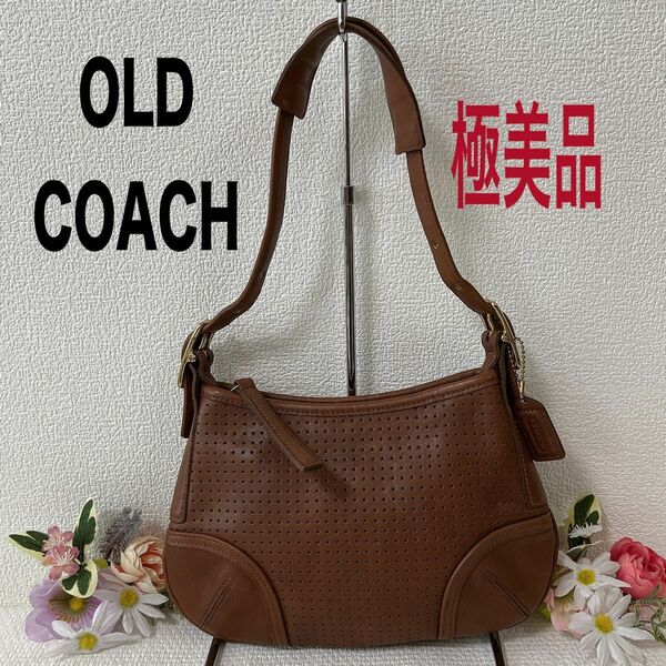 【タイムセール！極美品】OLD COACH オールドコーチ ワンショルダーバッグ 肩掛け レザー ブラウン系 チャーム付き