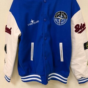 STONE ISLAND ストーンアイランド コンパス刺繍 PUレザー袖 キルティング ジャケット ブルゾン ブルー Lサイズの画像1