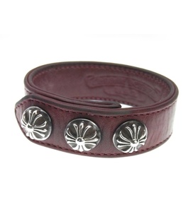 クロムハーツ CHROME HEARTS ■ 【 3BTN 2SNP 】 3ボタン 2スナップ クロス レザー ブレスレット 32697