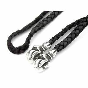 クロムハーツ CHROME HEARTS × ローリングストーンズ ■ 【 LEATHER BRAID 】 レザー ブレード リップアンドタン ネックレス n4576