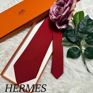 HERMES H柄 ファソネH 美品 エルメス ネクタイ 美品 素敵 メンズ 人気モデル 送料無料 カッコいい 総柄 人気デザイン レッド 赤 高級