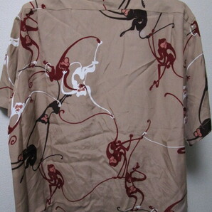 日本製！Dry Bones 猿柄プリント レーヨンシャツ・L（ドライボーンズモンキー総柄プリント半袖シャツアロハシャツMADE IN JAPAN）の画像7