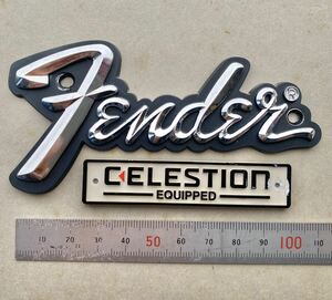 Fender フェンダー エンブレム ビス穴２個 ロゴ 銘板 ギターアンプ CELESTION EQUIPPED 2個セット あなたのケース等に貼ってみませんか