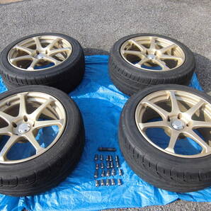 中古 ランエボ ヨコハマモデルT7ガリ傷あり235/45R17 ダンロップDIREZZA 夏タイヤホイール付き４本セット の画像1