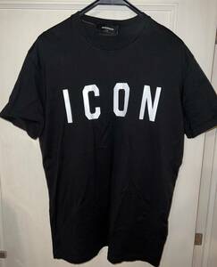 DSQUARED2 ディースクエアード 半袖Tシャツ サイズL ブラック メンズ トップス ICON　プリント 美USED