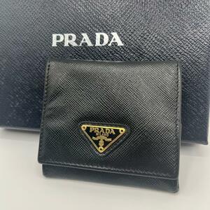 【美品】プラダ　サフィアーノ　三角ロゴ　コインケース　ブラック