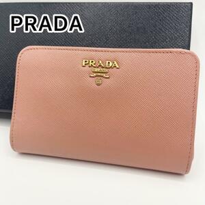 【美品】プラダ　サフィアーノ　二つ折り財布　ピンク　付属品完備