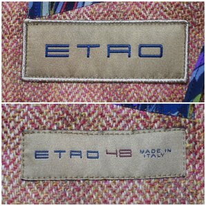 16AW 定価20万 美品 ETRO エトロ ペイズリー柄裏地 ヘリンボーン ツイード マルチチェック テーラード ジャケット ウール メンズ 48の画像3