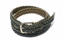 英国製 超美品 Whitehouse Cox ホワイトハウスコックス PLAITED BELT レザー メッシュベルト メンズ 34 85 ダークグリーン系_画像3