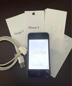 iPhone ４ 16GB ブラック Apple 画面ヒビあり 付属品ケーブル等