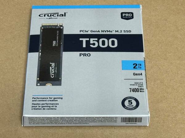 新品 Crucial T500 2TB 2280 SSD M.2 PCIe Gen4x4 NVMe 5年保証 送料無料 東京発送