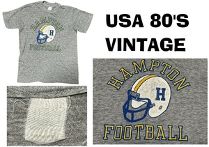 USA80’Sビンテージ★STEDMANカレッジフットボールHAMPTON★ポリコットンTシャツ★グレー★M