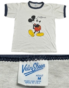 希少USA80’Sビンテージ★ベルバシーンVelvaSheenミッキーマウス＆リンガーTシャツ★ホワイトｘネイビー★Ｍ