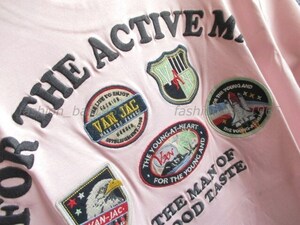 希少★VAN JAC ヴァンヂャケット★FOR THE ACTIVE MAN VAN アーチロゴ★ワッペン5枚＆刺繍 グラフィック Tシャツ ピンク M/サマーアイビー