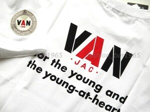 希少★VAN JAC ヴァンヂャケット★定番 グラフィックロゴ☆バックプリント & 丸VAN ワッペン Tシャツ ホワイト LL/アイビー SCENE Kent