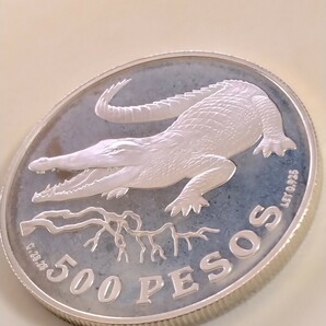 コロンビア 1978 500ペソ銀貨プルーフ conservation−Orinoco Crocodileの画像1