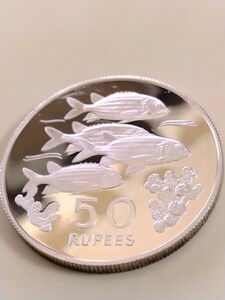 セイシェル 1978 50ルピー銀貨プルーフ Conservation−Squirrel fish