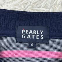 パーリーゲイツ PEARLY GATES ゴルフウェア 半袖 ８９ 鹿の子 ボーダー ファスナー ワッペン 刺繍 ポロシャツ サイズ6 (2XL)ネイビ ピンク_画像5