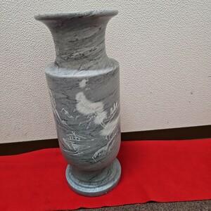 大理石 壺 花瓶 彫刻 山水画 骨董品 レトロ 古民具 工芸品　匿名配送送料込