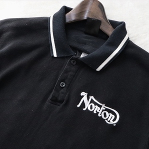 Norton ノートン ビッグロゴ 刺繍入り 半袖ポロシャツ XL 黒 ブラックの画像3