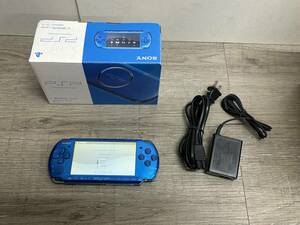 ☆ PSP ☆ プレイステーションポータブル PSP-3000 バイブラントブルー 動作品 本体 バッテリー アダプター 箱 付属 内箱欠品 SONY 2075