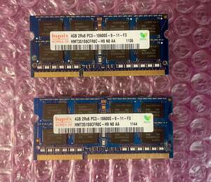 W111☆ hynix DDR3 PC3-10600S-9-11-F3 4GB ×2 計8GB ノートPC用メモリー 動作確認済み