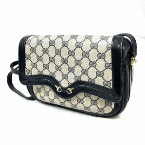 ▽▼GUCCI グッチ オールドグッチ ショルダー バッグ 紺 ネイビー GG柄 PVC×レザー ヴィンテージ 難有り▼▽の画像1