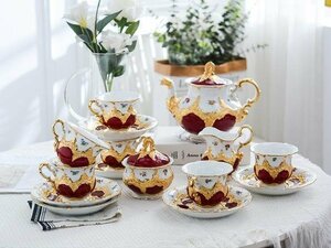 Art hand Auction Handgefertigte MEISSEN Teekanne, Tasse, Untertasse, Milchtopf und Zuckerdose, 15-teiliges Set, westliches Geschirr, Nachmittagstee, Westliches Geschirr, Teeutensilien, Andere