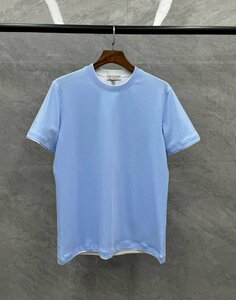 送料無料　ブルネロクチネリ　BRUNELLO CUCINELLI メンズ　Tシャツ　半袖　無地　シンプル　新品　M-3XL　サイズ選択可能　ブルー　3826