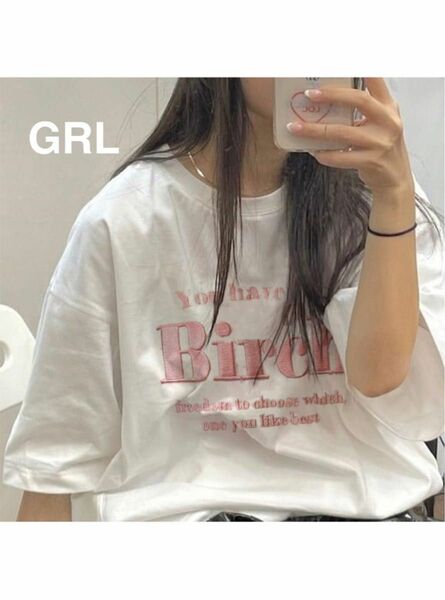 GRL 立体ロゴ刺繍Tシャツ[pm171] 白ホワイト　ピンク　 半袖Tシャツ　 刺繍ロゴ　グレイル　半袖カットソー