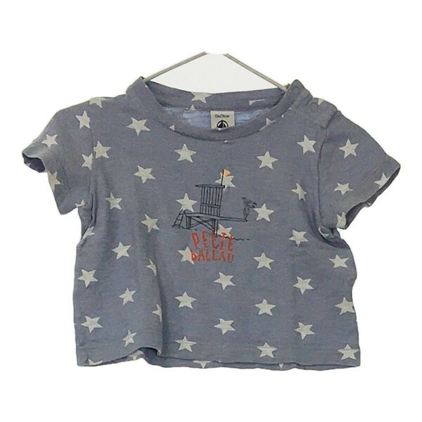 キッズ74cm PETITBATEAU トップス ライトブルー 薄青色 星柄 Tシャツ フロントプリント プチバトー 【21327】