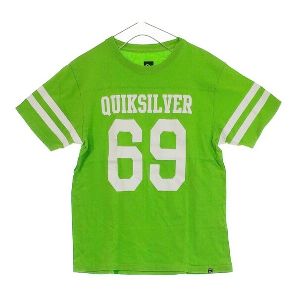 【16677】QUIKSILVER クイックシルバー Tシャツ グリーンイエロー スポーティー ラフ ゆったり 半袖 数字ロゴ カジュアル