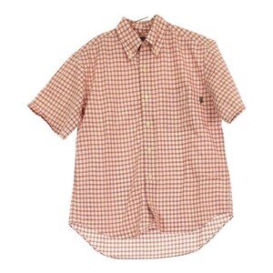 【09336】美品 AIGLE トップス シャツ ピンク Mサイズ チェック柄 エーグル 半袖 カジュアル メンズ 紳士 チェックシャツ シンプル