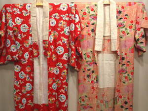 L47167[ ткань брать . для переделка для старый ткань хлопок времена рисунок ] старый длинное нижнее кимоно 2 шт. комплект 