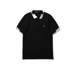 新品メンズポロシャツFREDフレッドペリー半袖Tシャツ配色ライン黒XL