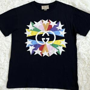 美品 グッチ【派手デザイン】 GUCCI Tシャツ 半袖 カットソー トップス インターロッキング ロゴ 星 スター メンズ ブラック サイズMの画像1