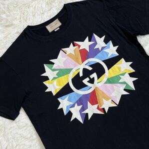 美品 グッチ【派手デザイン】 GUCCI Tシャツ 半袖 カットソー トップス インターロッキング ロゴ 星 スター メンズ ブラック サイズMの画像2